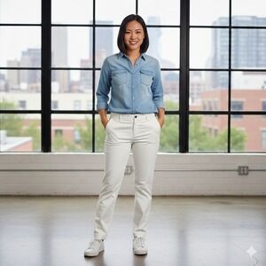 Eddie Bauer Boyfriend Fit Cream Denim Jeans Women's Cropped Leg - Size 12